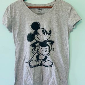 Gray Mickey Mouse v-neck short sleeve tee